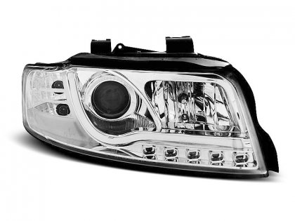 Přední světla s LED TubeLights denními světly Audi A4 B6 00-04 chrom