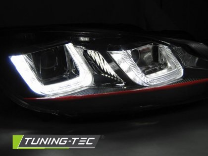 Přední světla U-LED denními světly BAR VW Golf 6 08-12 černé - red line