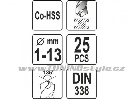 Sada vrtáků na kov 25ks HSS-COBALT 1-13mm