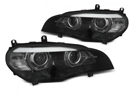 Přední světla s dual LED projektorem, 3D LED Angel Eyes DRL BMW X5 E70 xenon AFS 03-13 černá