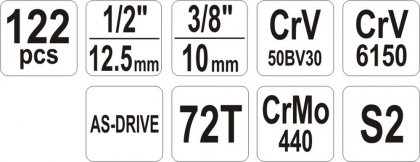 Gola sada 1/2", 1/4" + příslušenství 122 ks