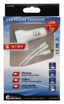 Nabíječka telefonu USB 3in1 (micro USB, iPhone, USB C)