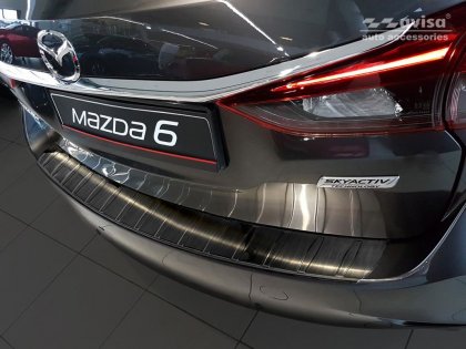 Nerezová ochranná lišta zadního nárazníku Mazda 6 Kombi 12-16 dlouhá žebra, grafitová