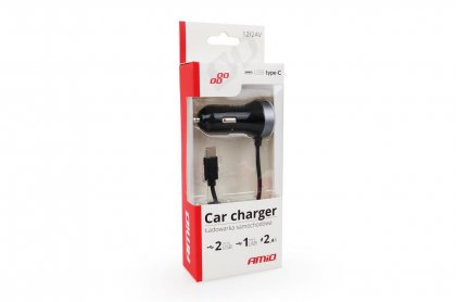 Nabíječka do auta 12/24V USB typ C + 2xUSB 2.4A PRO-3