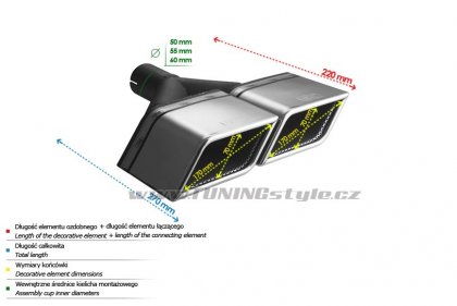 Koncovka výfuku dvojitá levá ULTER SPORT 170x70mm