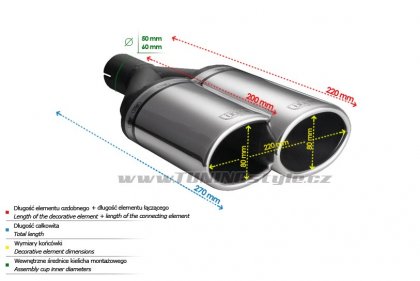 Koncovka výfuku dvojitá levá ULTER SPORT 220x80mm