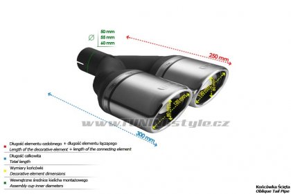 Koncovka výfuku dvojitá šikmá pravá ULTER SPORT 120x80mm