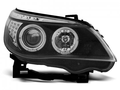 Přední světla angel eyes s LED BMW E60/E61 03-07 LED blinkr černá