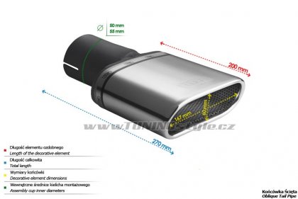 Koncovka výfuku jednoduchá s difuzorem dlouhá ULTER SPORT 167x60mm