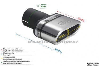 Koncovka výfuku jednoduchá šikmá ULTER SPORT 110x45mm