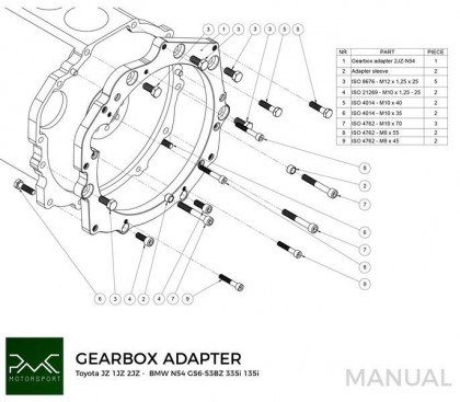 Adapter skrzyni biegów Toyota JZ 1JZ 2JZ - BMW N54 /GS6-53BZ / N54 GS6-45BZ / N52 N53 GS6-37BZ