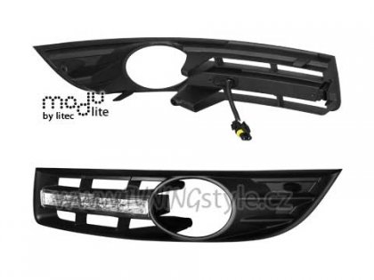 LED denní světla chrom 20 LED RL s mřížkou pro mlhovky VW Passat 3C 05-11