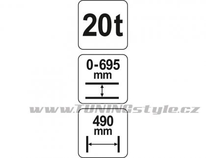 Lis hydraulický 20t, zdvih 0-695mm, šíře 490mm