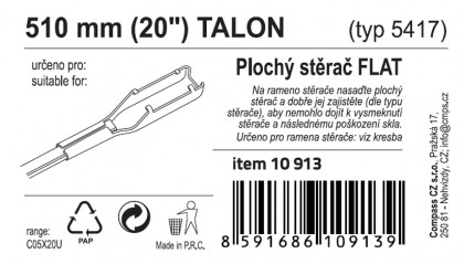 Stěrač FLAT BULK (TALON) 20"/510mm