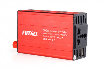 Měnič napětí AMiO 12V/230V 300W/600W 2xUSB PI03
