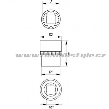 Nástavec 1/2" 15 mm vícezubý