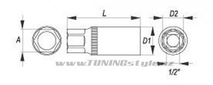 Nástavec 1/2" 16 mm na svíčky