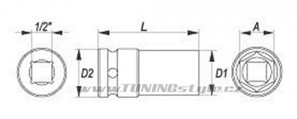 Nástavec 1/2" rázový šestihranný hluboký 13 mm CrMo