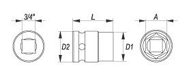 Nástavec 3/4" rázový šestihranný 19 mm CrMo