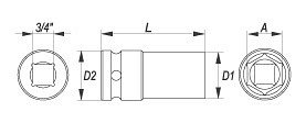 Nástavec 3/4" rázový šestihranný hluboký 19 mm CrMo