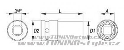 Nástavec 3/4" rázový šestihranný hluboký 21 mm CrMo