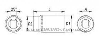 Nástavec 3/8" šetihranný hluboký 19mm