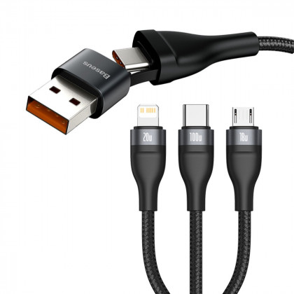 Kabel USB 3v1 Baseus Flash Serie, černý