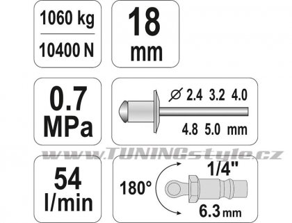 Nýtovačka pneumatická (2,4- 5,00mm)