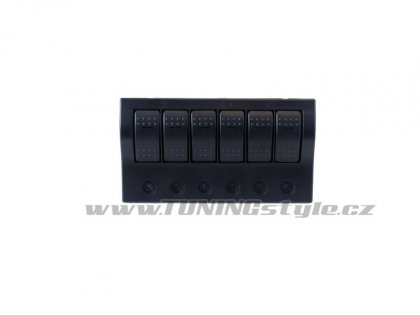 Panel přepínačů 12/24V IP68 1x (ON)-OFF,5x ON-OFF,pojistky 3x5A, 2x10A, 1x15A