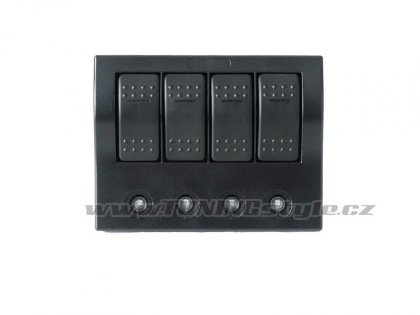 Panel přepínačů 12/24V IP68, 1x (ON)-OFF, 3x ON-OFF, pojistky 2x5A, 1x10A, 1x15A