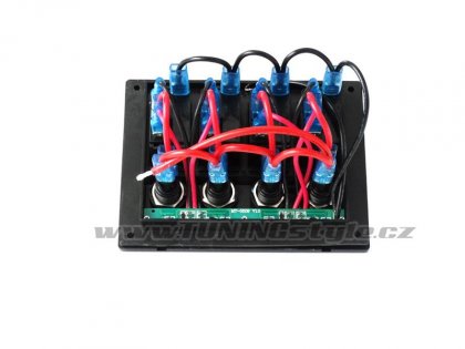 Panel přepínačů 12/24V IP68, 1x (ON)-OFF, 3x ON-OFF, pojistky 2x5A, 1x10A, 1x15A