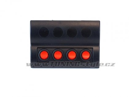 Panel přepínačů 12/24V, 4x ON-OFF, pojistky 2x5A 1x10A 1x15A, 1xLED IP68