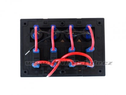Panel přepínačů 12/24V, 4x ON-OFF, pojistky 2x5A 1x10A 1x15A, 1xLED IP68