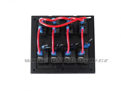 Panel přepínačů 12/24V, IP68, 4x ON-OFF, pojistky 2x5A 1x10A 1x15A