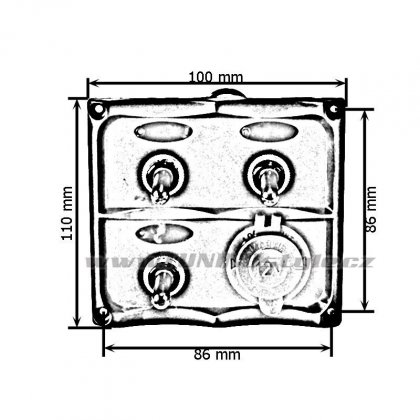 Panel přepínačů 12V, 3x SPST/ON-OFF, 1x zapalovač, 2x pojistka 15A, IP68