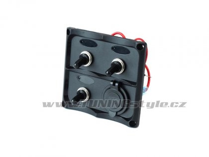 Panel přepínačů 12V, 3x SPST/ON-OFF, 2xUSB, 2x pojistka 15A IP68