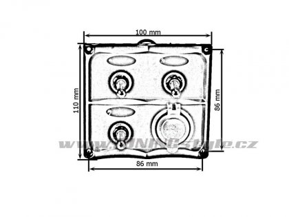 Panel přepínačů 12V, 3x SPST/ON-OFF, 2xUSB, 2x pojistka 15A IP68