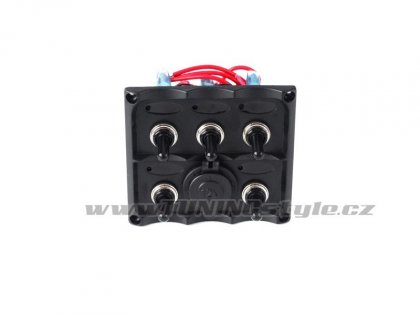 Panel přepínačů 12V, 5x SPST/ON-OFF, 1x zapalovač, 3x pojistka 15A IP68