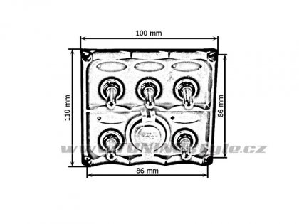 Panel přepínačů 12V. 5x SPST/ON-OFF, 2xUSB, 3x pojistka 15A IP68