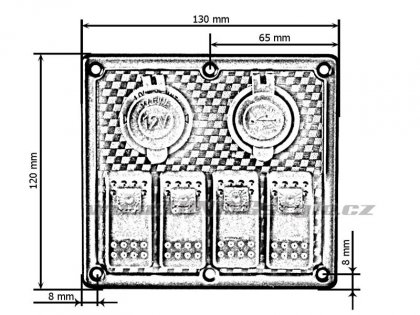 Panel přepínačů 5x ON-OFF, 1x zapalovač, 2x USB 3,1A , 2x pojistka 15A Blue