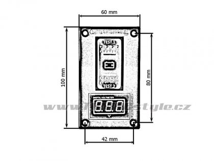 Panel testu akumulátoru - přepínač s voltmetrem