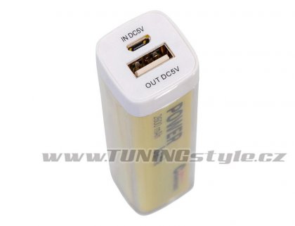 POWER BANK 2600mA žlutý + 30cm kabel
