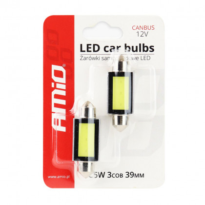 LED CANBUS COB3 Festoon C5W C10W C3W 39mm White 12V