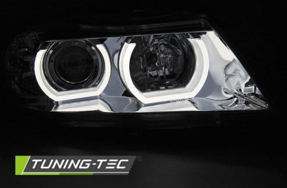 Přední světla 3D LED angel eyes BMW E90/E91 05-08 chromová