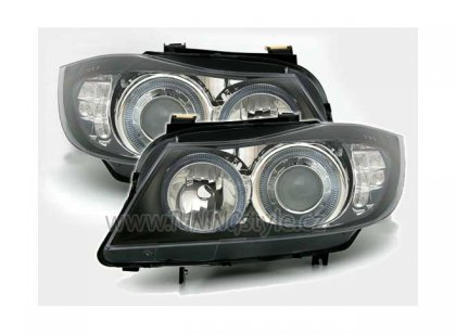 Přední světla angel eyes BMW E90/E91 Limo/Touring 05-09 černá LED blinkr