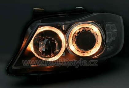 Přední světla angel eyes BMW E90/E91 Limo/Touring 05-09 černá LED blinkr