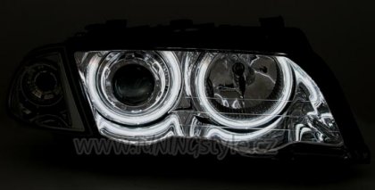 Přední světla angel eyes CCFL BMW E46 limo/touring - černé 98-01