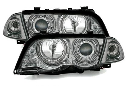 Přední světla angel eyes CCFL BMW E46 limo/touring - chromové 98-01