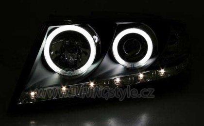Přední světla angel eyes CCFL s LED Škoda Octavia II 04-08 chrom