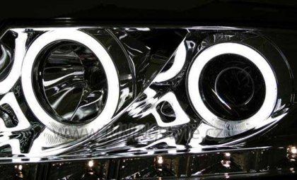 Přední světla angel eyes CCFL s LED Škoda Octavia II 04-08 chrom